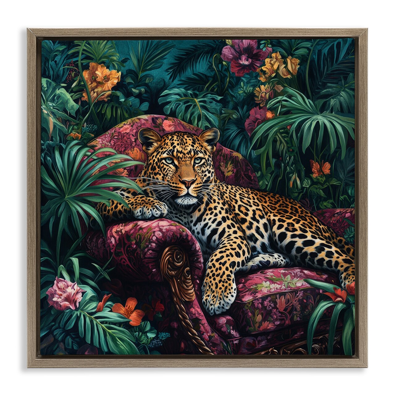 Stupell Industries Fashionable Leopard in Jungle Floating Frame, design by Petal Prints Design